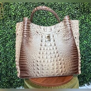 Brahmin Crocodile Embossed Brown and Cream Laptop Bag